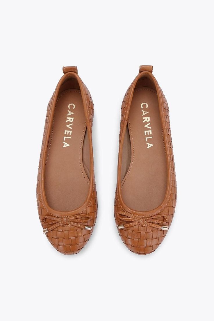 The Carvela Evie is a slip on ballet flat crafted from a tan leather with weave effect. There is a bow on the toe with gold tone eyelets. There is a gold tone Icon C at the back of the ankle. Brown Weave, Leather Ballet Shoes, Only Shoes, Womens Fragrances, Cleanser And Toner, Ballet Flat, Formal Shoes, Mens Fragrance, Women Fragrance