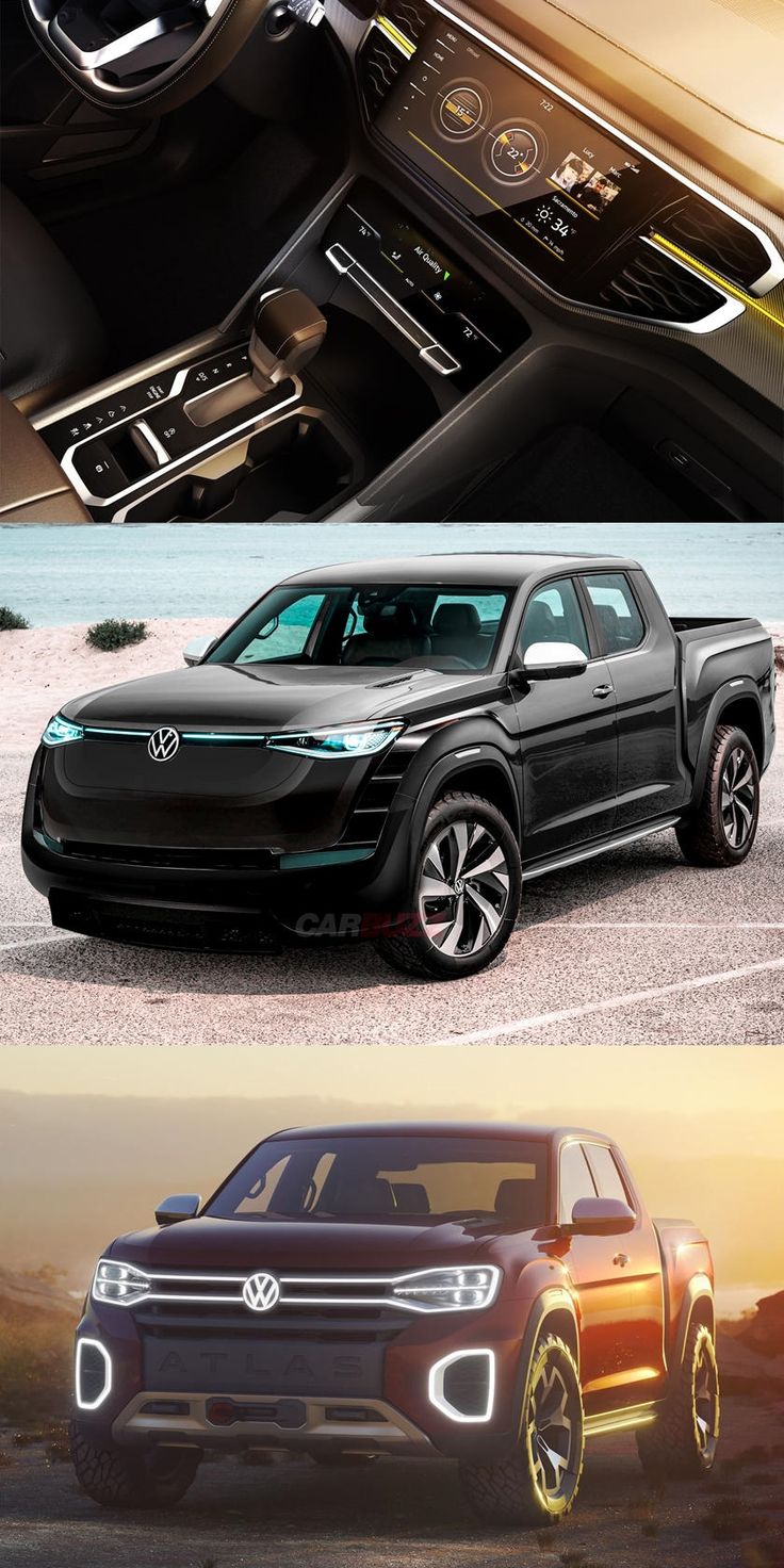 the volkswagen atlas concept car is shown in three different views