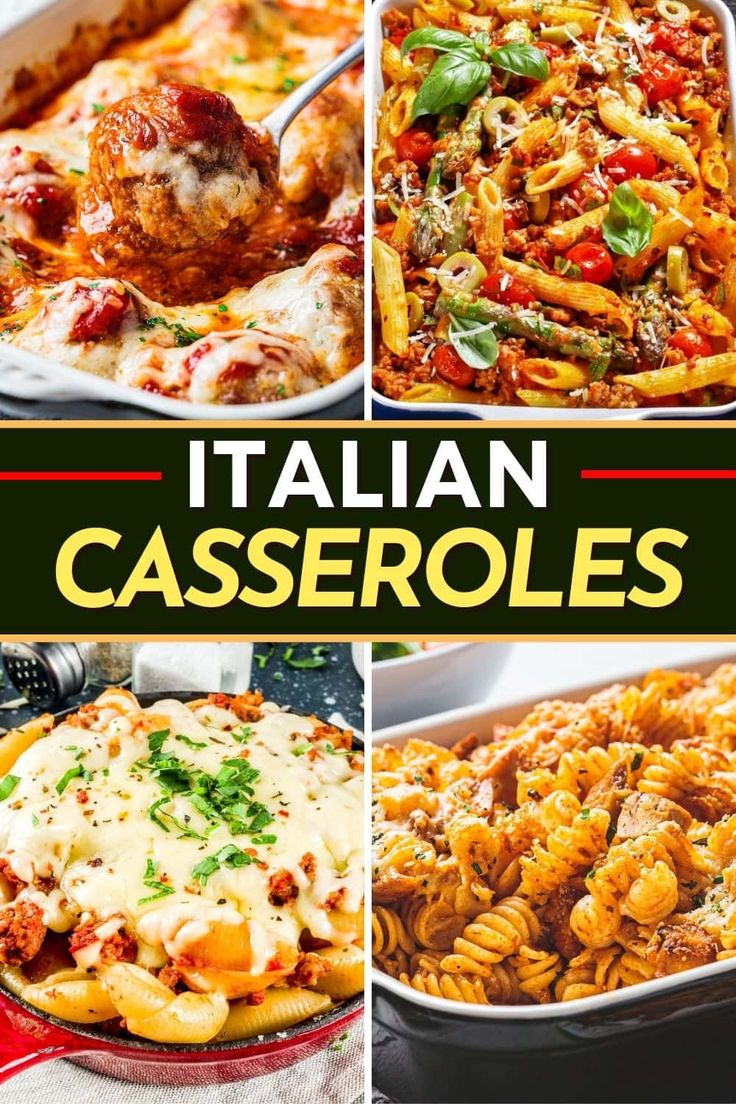 different types of casseroles with the words italian casserole written below them