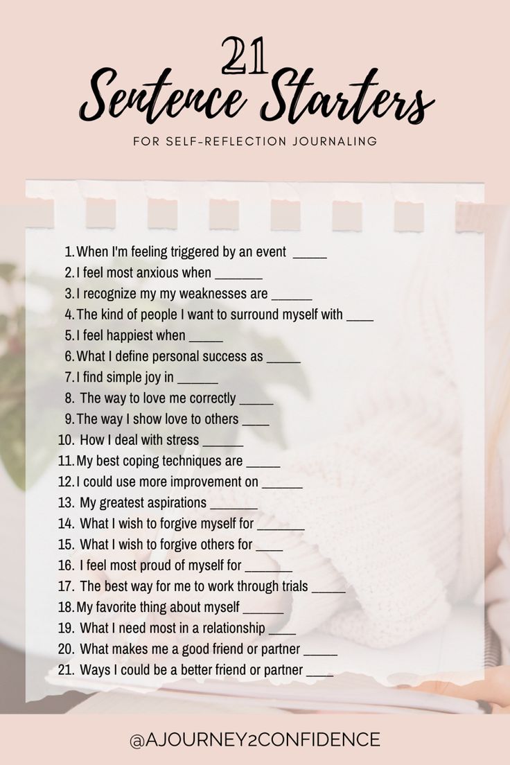 the 21 sentence states for self - reflection journaling is shown with text overlay