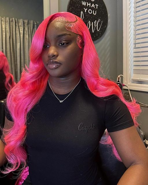 Hairriloves™ on Instagram: "She looks so perfect 🩷🩷BARBIE DANGEROUS🩷 @nyani._ @hairbyprincexss   #pinkhair #pinkwig #sidepart #bigcurls #atlhair #atlhairstylist #chicagohairstylist #newyorkhairstylist #newyorkhair #pink #wigmaker #brownskingirls #brownskin #darkskin #darkskingirls" Wig Color For Black Women, Pink Wigs Hairstyle, Birthday Color Wigs For Black Women, Color Wig On Dark Skin Women, Colored Wig Install Styles, Wig Color Ideas Dark Skin Women, Dark Wig Colors, Color Lace Front Wigs Dark Skin, Pink Birthday Hair