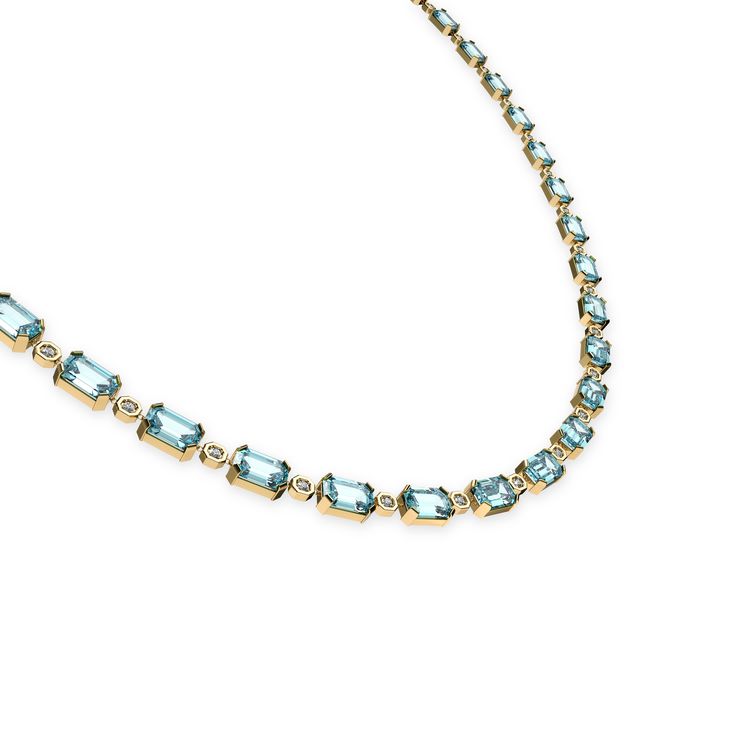 A multigem diamond necklace composed of lab-grown gemstones and diamonds. Available in sea-blue and green options, it epitomizes simplicity and luxury. Evoking the opulent ambiance of a seaside retreat, it radiates brightly against the serene ocean backdrop. ?| Gold Color: 18K Gold Vermeil (Not to be confused with regular gold plating, our vermeil is a thick layer of 18k solid gold on sterling silver meaning it will last longer. You get the look & feel of gold jewelry at a fraction of the price) Luxury Diamond Necklace With Gemstone Accents, Luxury Blue Topaz Gemstone Necklace, Luxury Blue Topaz Necklace For Anniversary, Luxury Blue Topaz Necklaces For Anniversary, Luxury Emerald Necklace With Gemstone Accents, Elegant Blue Emerald Gemstone Necklace, Elegant Blue Topaz Jewelry With Single Cut Diamonds, Elegant Blue Topaz Necklace With Diamond Accents, Elegant Blue Topaz Necklaces