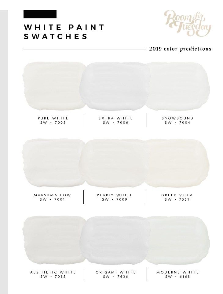 the white paint swatches are shown with different shades and colors in each one color