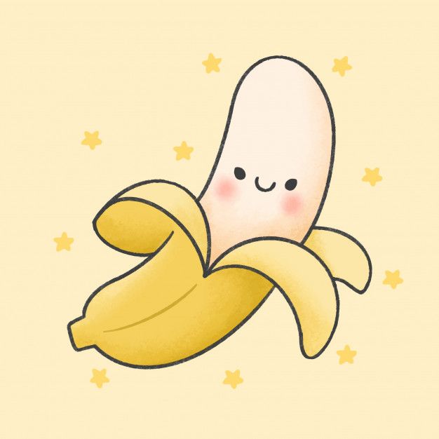 an illustration of a banana with a smiling face on it's side and stars in the background