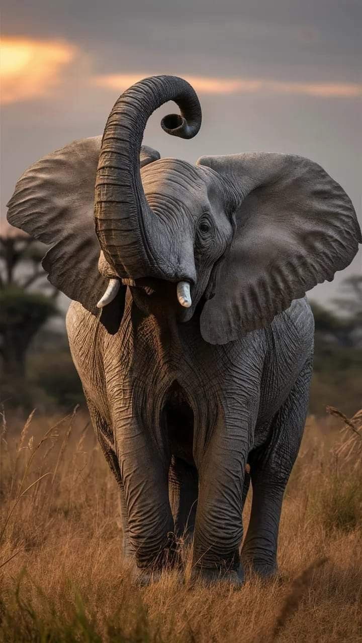 an elephant with tusks standing in tall grass