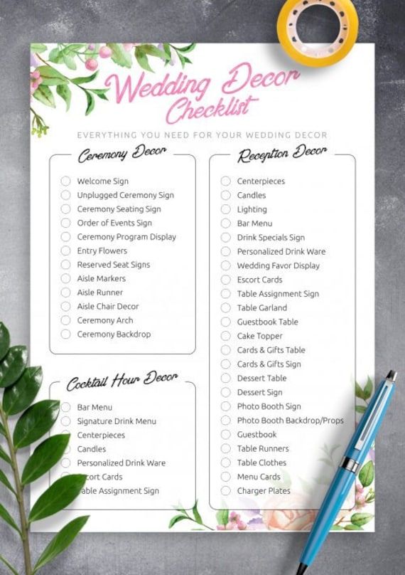 a wedding checklist with a pen next to it