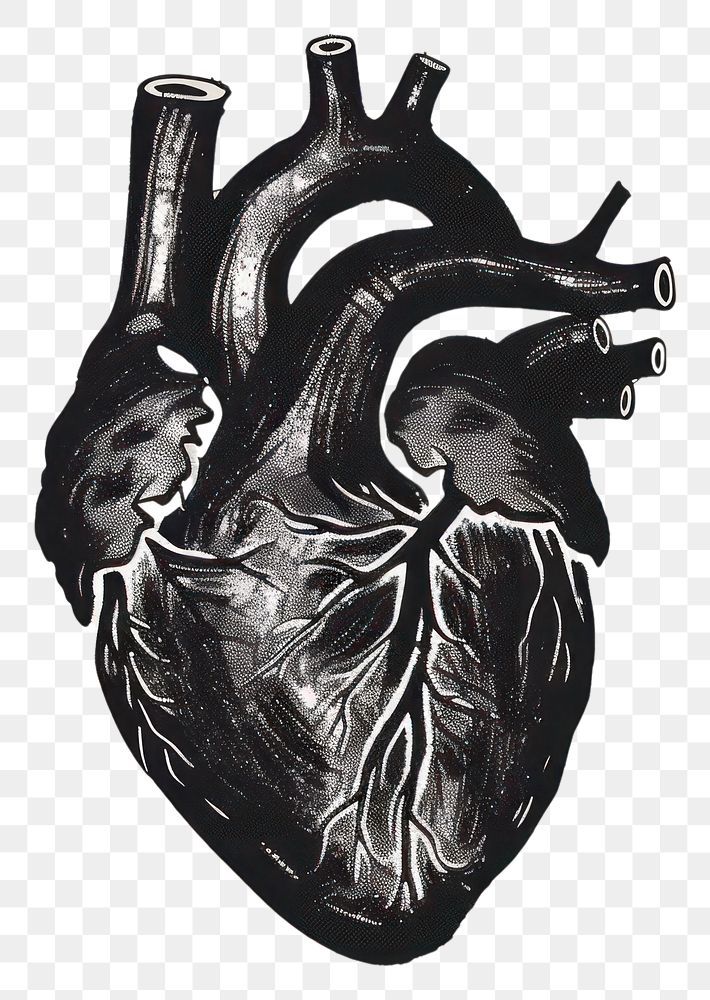 a black and white drawing of a human heart