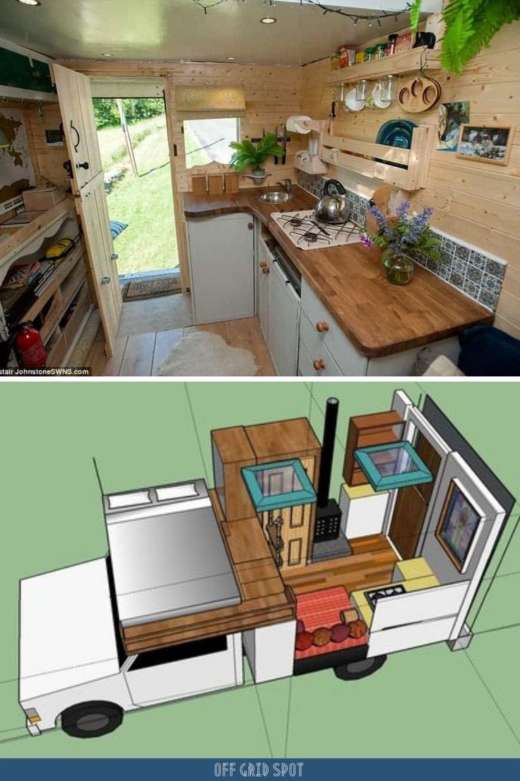 the interior and exterior of a tiny home