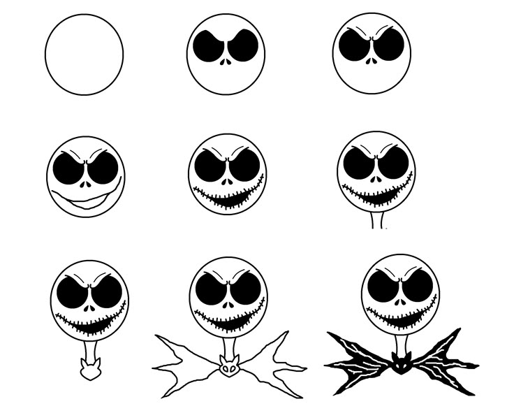 the different faces of jack skellingon from the nightmare before and after he was dead