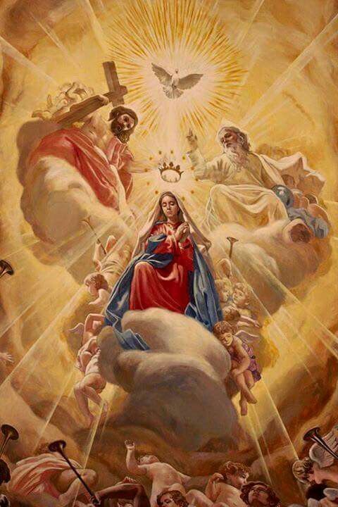 an image of the virgin mary surrounded by angels