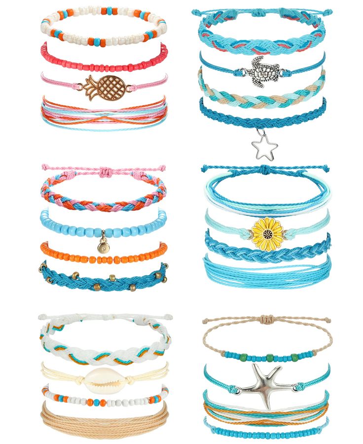 PRICES MAY VARY. 【Beach String Bracelet】Contains 24 pieces beach string bracelet anklets in different styles as shown in the picture.Incorporating various popular elements,enough to wear and share with your family or friends. 【Waterproof Bracelet Anklet】Made of a combination of wax and cords,featuring good water resistance.Not easy to fade. 【Adjustable Size】Come with a slip knot,easily put on and take off.Can be adjusted by to fit the size of your wrist and ankle, proper size for most women. 【En Friendship Bracelet String, Summer Accessories Beach, Summer Jewelry Trends, Bracelet String, Beach Basket, Anklets For Women, Handmade Friendship Bracelets, Slip Knot, Wave Bracelet