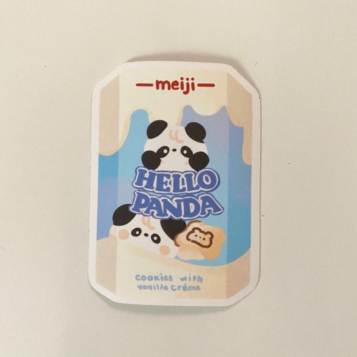 a hello panda cookie with vanilla creme is shown on a white surface and has the word hello panda printed on it