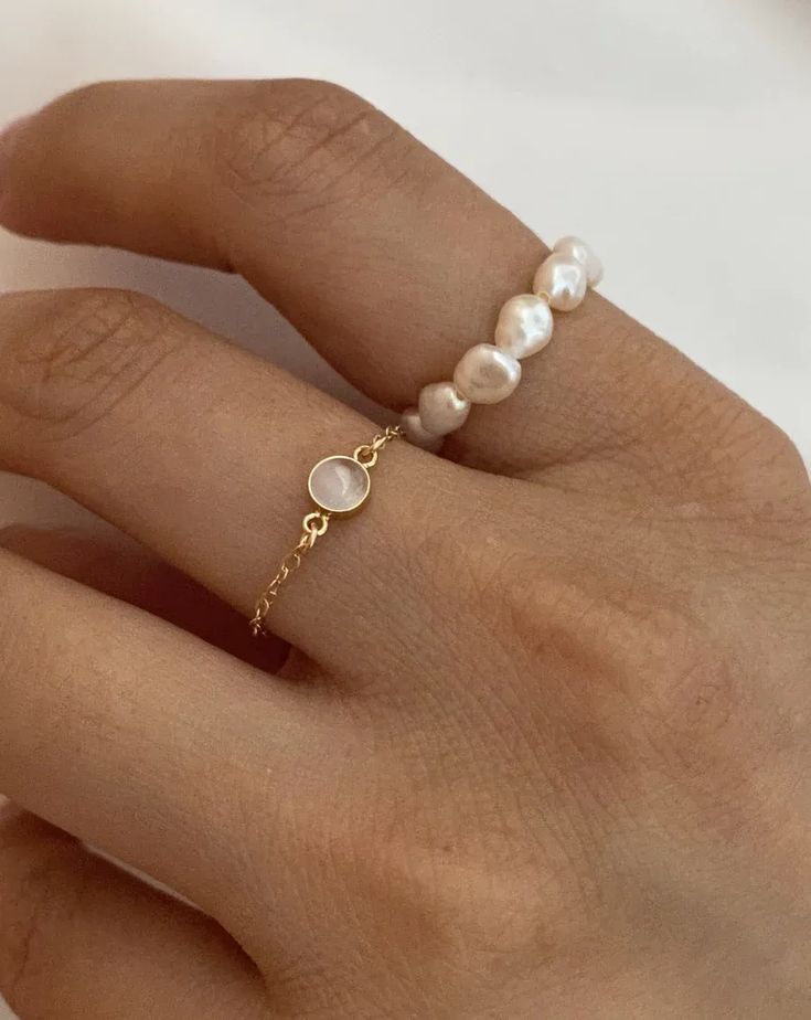 Ella Pearl Ring | Women's Jewelry Trendy Rings Aesthetic, Prom Jewelry Rings, Minamilistic Jewelry, Clean Girl Rings, Pearl Rings Aesthetic, Pearl Ring Aesthetic, That Girl Jewelry, Women’s Rings, Dainty Pearl Jewelry