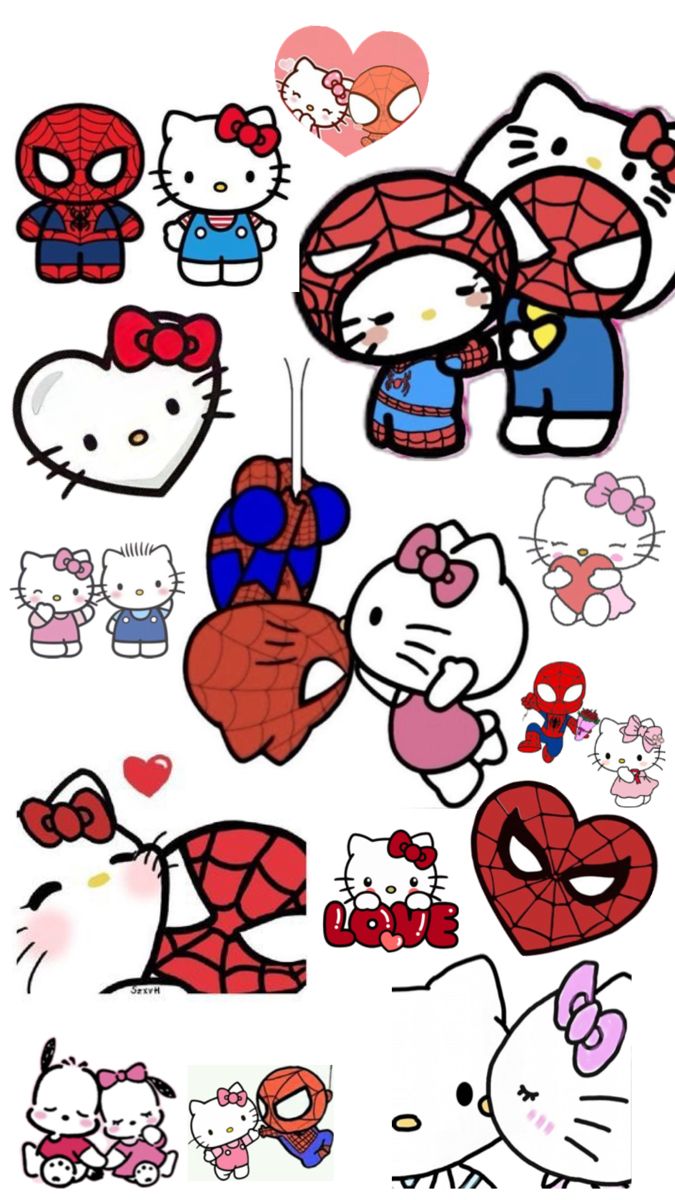 hello kitty and spiderman stickers on a white background