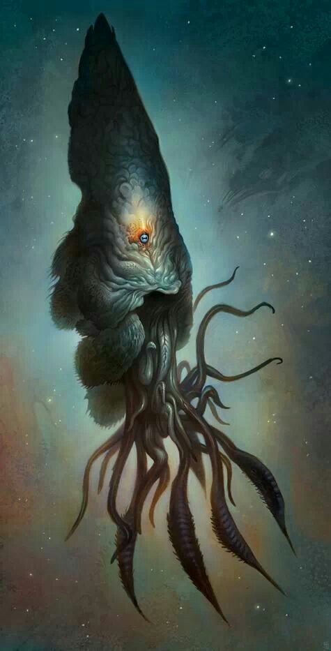 a painting of an octopus with its mouth open and tentacles hanging down from it's back