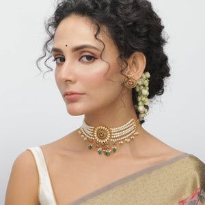 Buy Azalea Bead Pearl Kundan Choker Set | Tarinika Bollywood Beaded Jewelry For Navratri, Bollywood Style Beaded Jewelry For Navratri, Beaded Bollywood Jewelry For Navratri, Festive Beaded Choker, Bollywood Beaded Choker For Diwali, Festive Beaded Choker For Diwali, Traditional Jeweled Kundan Necklace, Heavy Chandbali Choker, Bohemian Kundan Choker For Diwali