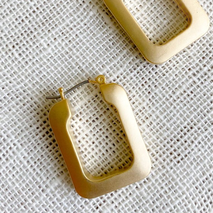 Elaine Matte Gold Hoop Earrings Gold Rectangular Earrings For Everyday, Matte Gold Hoop Earrings, Nickel-free Gold Earrings For Everyday, Everyday Nickel Free Rectangular Hoop Earrings, Gold Rectangular Everyday Earrings, Gold Earrings For Everyday Use, Matte Gold Hoop Metal Jewelry, Everyday Gold Rectangular Hoop Earrings, Matte Gold Brass Hoop Earrings