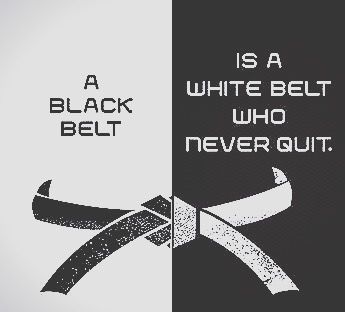 two different types of black and white posters with the words, is a white belt who never quit?