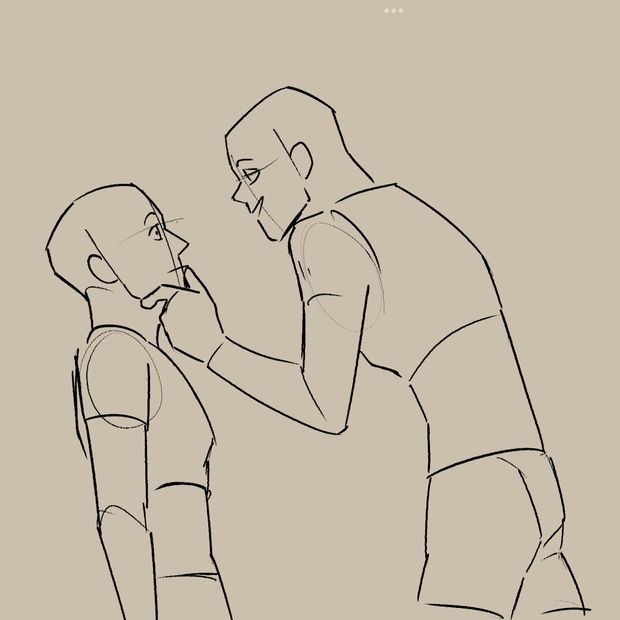 a drawing of two people standing next to each other, one holding the other's hand