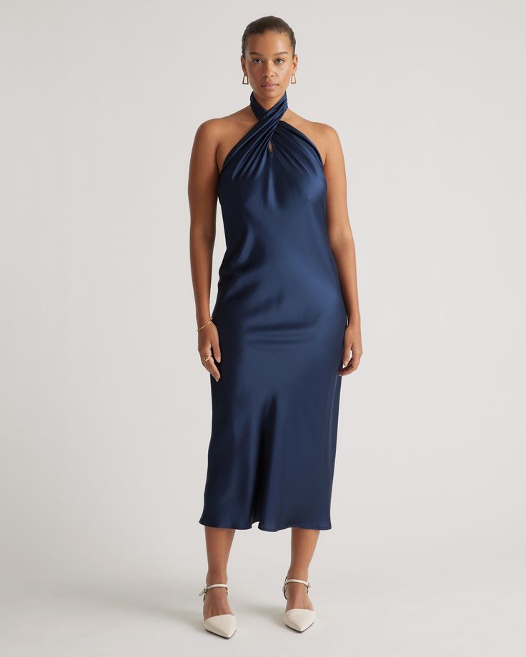 When the invite calls for something elevated, the 100% Washable Silk Twist Halter Midi Dress rises to the occasion in statement-making style. Made from best-in-class mulberry silk, this beautifully draped dress is silky-soft, lightweight, and breathable, making it surprisingly comfortable to wear all day (or night) long. The twisted halter neckline shows off your shoulders, while the midi-length skirt skims the body in a flowing, flattering way, and wait till you see the back. When you want to m Silk Pajama Pants, Maternity Sweater Dress, Silk Tee, Cashmere Wrap, Halter Midi Dress, Overlay Dress, Midi Length Skirts, Midi Shirt Dress, Capped Sleeve Dress