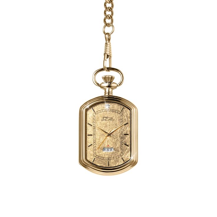 The pocket watch is a classic, elegant style. It has been around for hundreds of years and remains timeless and classy—the ultimate status symbol for men. A fancy rectangular case is set with a 24k gold foil dial that is sure to impress. A single solitaire Diamondeau®, flawless simulated diamond sits at 12 o’ clock and handy date window to keep you on track. Get yourself a piece of history with this gold foil pocket watch. Classic Elegant Style, Status Symbol, Latest Jewellery, Classic Elegant, Signature Design, O Clock, Out Of Style, Gold Foil, Elegant Style