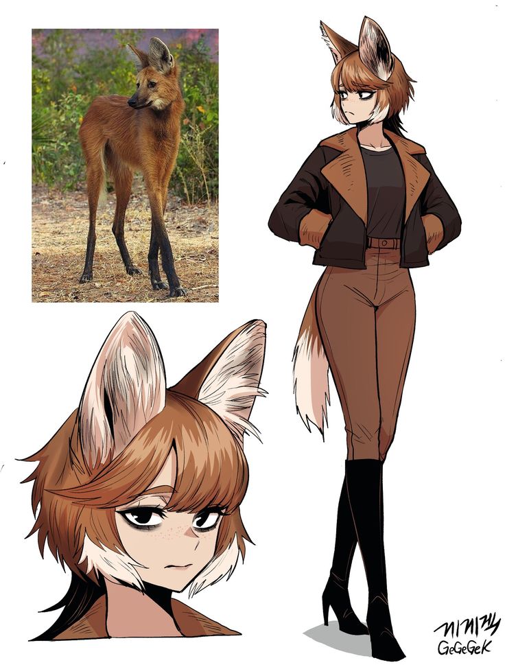 an anime character is standing in front of a fox and the other image has been drawn