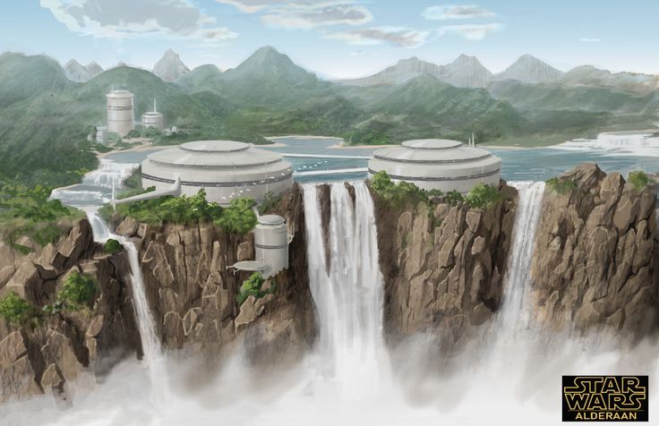 an artist's rendering of a futuristic city on top of a waterfall