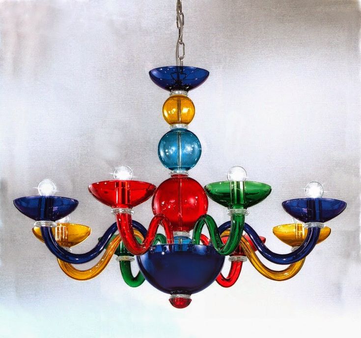 a multicolored chandelier hanging from a ceiling