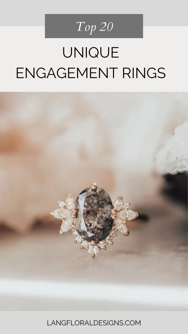 an engagement ring with the words top 20 unique engagement rings in white and black lettering