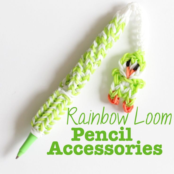 a green and white crochet hook with the words rainbow loom pencil accessories