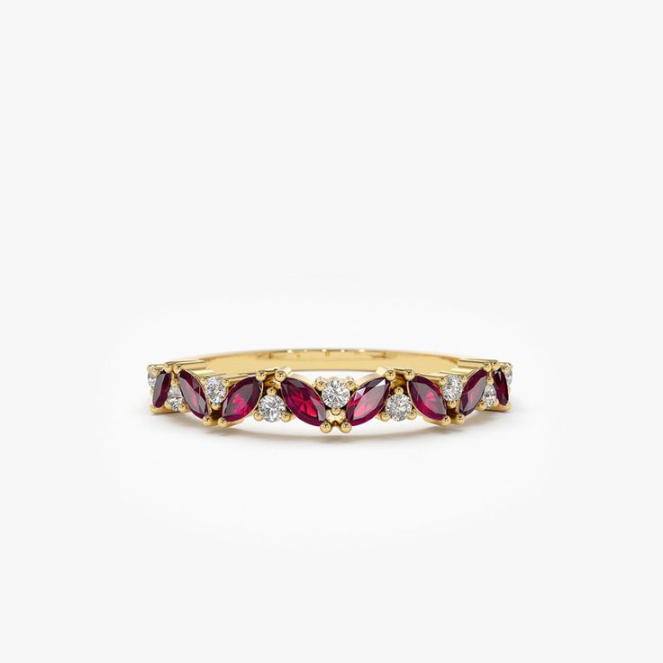 14k Slanted Ruby and Round Diamond Ring – FERKOS FJ Ruby Bands, Unique Bands, Round Diamond Ring, Solid Gold Ring, Solid Gold Rings, Engraved Gifts, Ruby Ring, Moissanite Ring, Diamond Color