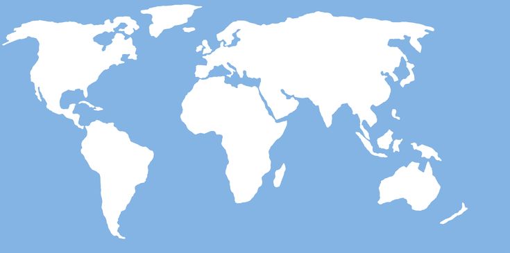 a white world map on a blue background