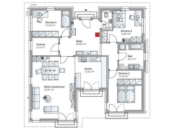 the floor plan for a two bedroom apartment with an attached kitchen and living room area