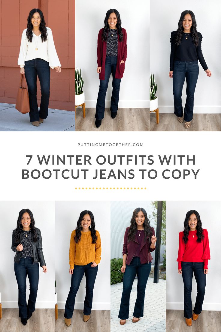 7 Outfits With Bootcut Jeans for Winter That You Can Try Bootcut Jeans For Work, Womens Bootcut Jeans Outfits, Winter Outfits With Bootcut Jeans, Jeans With Boots Outfit Winter, Loafers With Bootcut Jeans, Bootleg Jeans Outfit Winter, Black Turtleneck With Jeans, What To Wear With Bootcut Jeans, Styling Bootcut Jeans Outfit Ideas