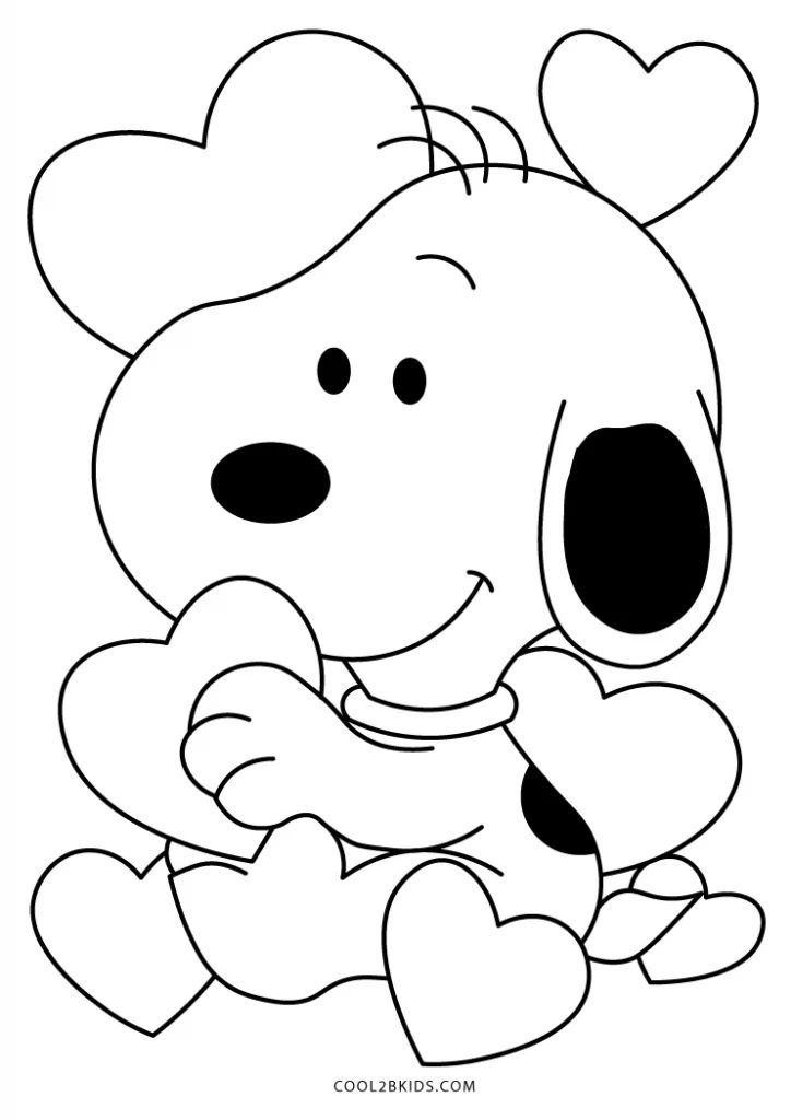 a black and white cartoon dog with hearts on his chest sitting down holding a teddy bear