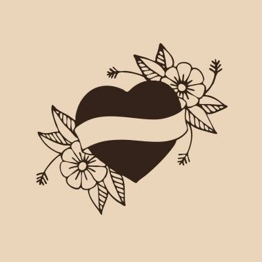 a tattoo heart with flowers and ribbon on beige background stock photo, images and royalty