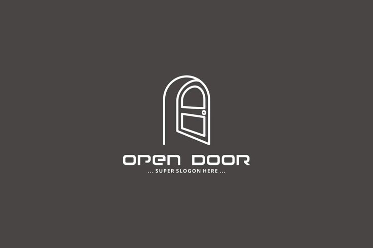 an open door logo on a dark background