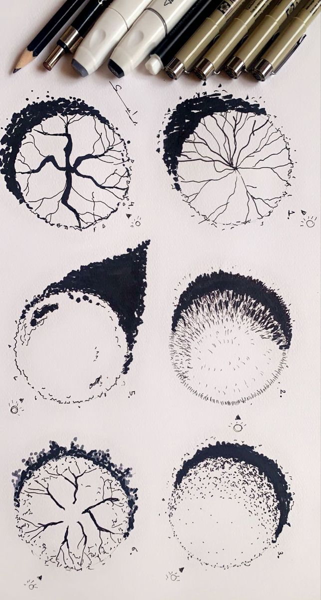 some ink drawings are being used to draw trees