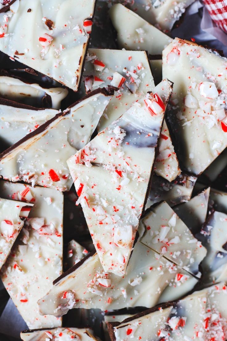 peppermint white chocolate barkies with crushed candy canes on top, ready to be eaten