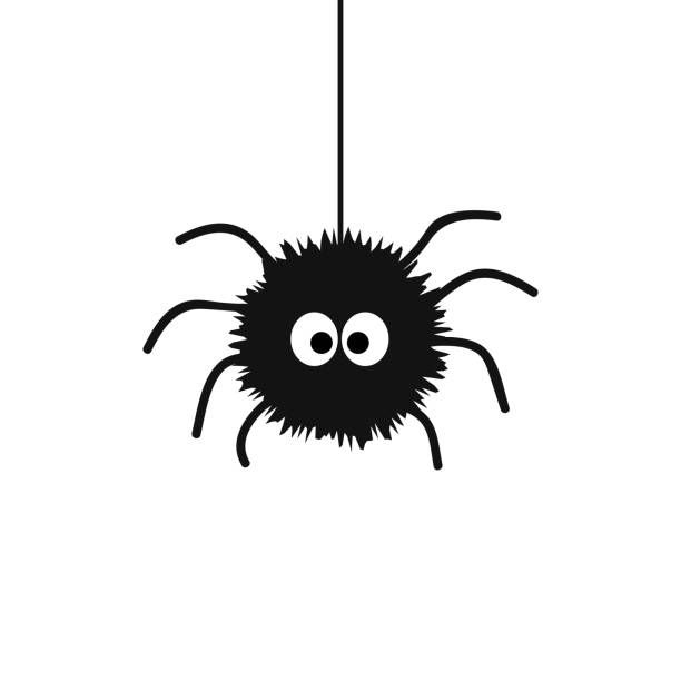 a black and white spider hanging from a wire with eyes drawn on it's back