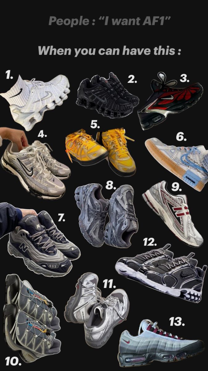 1 & 2 : nike shox  3 : nike air max Tailwind V skepta  4 : nike P-6000  5 & 6 : off white x nike air rubber dunk  7 : New Balance 602  8 : New Balance 1906 D  9 : New Balance 1906 R  10 : Salomon XT 6  11 : Salomon XT- Quest  12 : Stussy x Nike air zoom spiridon cage 2  13 : Air Max 95 Nike P6000 Outfit, Nike P6000, Nike Air Zoom Spiridon, Guys Fashion Swag, New Balance 1906, Nike Air Max Tailwind, Off White X Nike, P 6000, Nike Shox