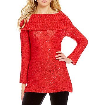 Reba "Holiday Gems" Marilyn Neck 3/4 Sleeve Solid Sequined Sweater Sequin Sweater, Clothing Apparel, Dillard's, Chic Outfits, Sweater Dress, Sequin, Tunic Tops, Women's Clothing, Long Sleeve Dress