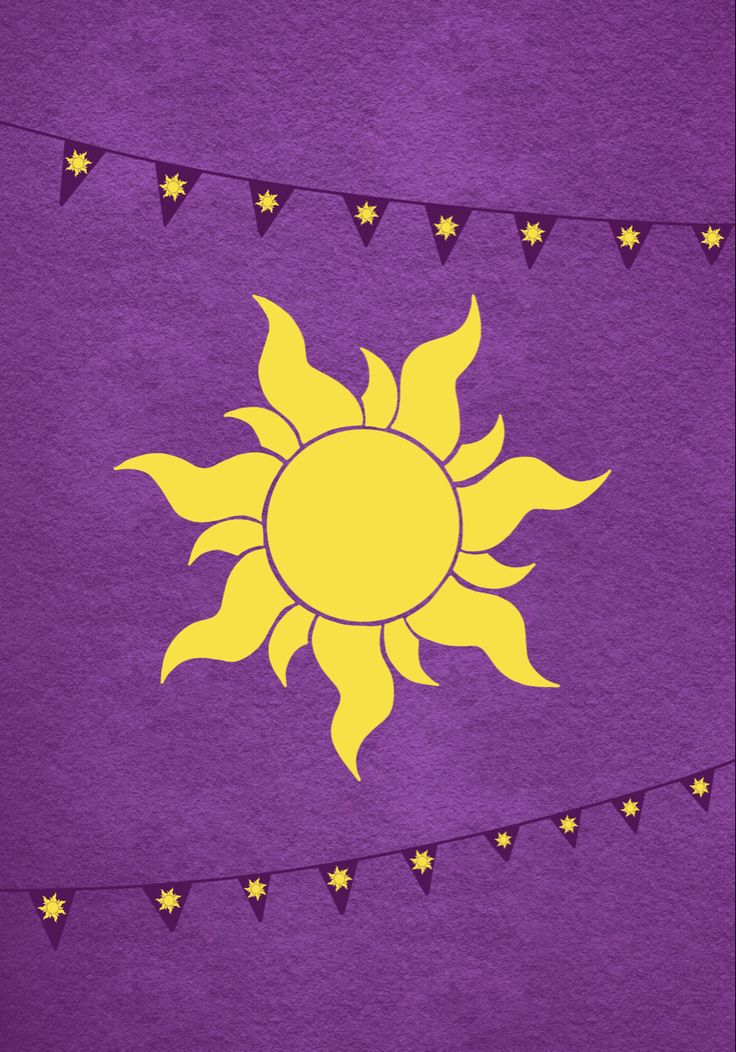 a purple background with yellow sun on the top and stars in the bottom, hanging from a string