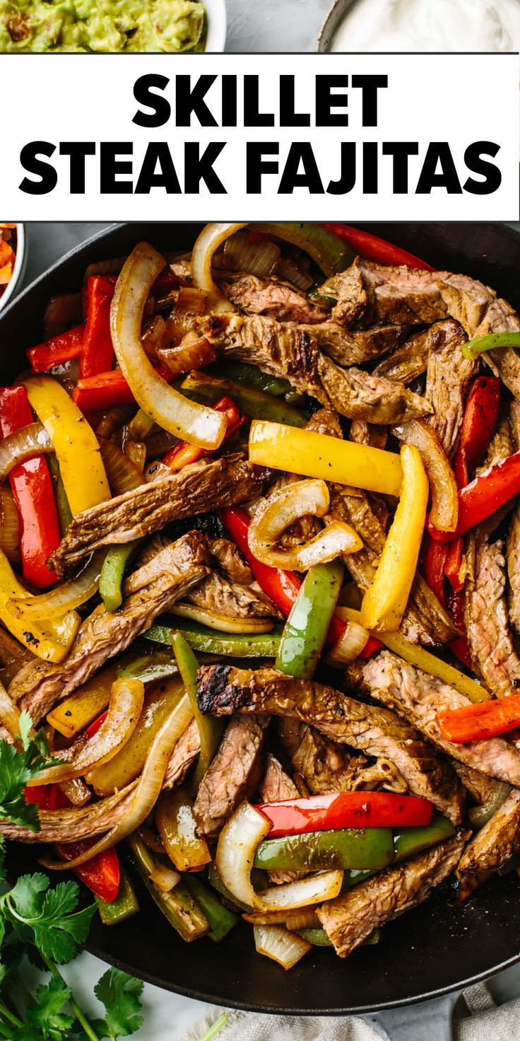 Skillet steak fajitas Steak Fajita Marinade, Beef Fajita Recipe, Steak Fajitas Recipe, Skirt Steak Fajitas, Flank Steak Fajitas, Easy Steak Fajitas, Skirt Steak Recipes, Steak Fajita Recipe, Fajita Marinade