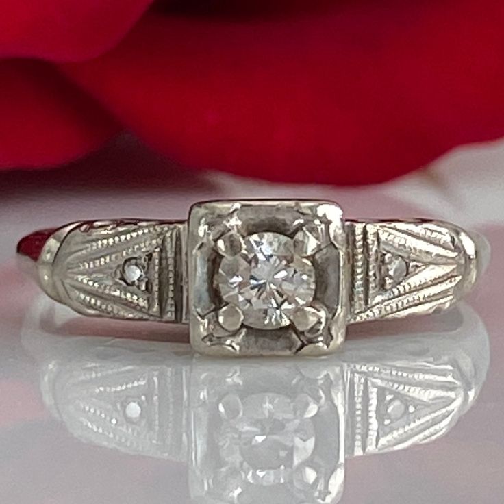 Details: Sweet classic Art Deco diamond ring--this one would make a great engagement ring or just a sweet ring to add to a collection. Would also be a great pinky ring! Please ask all necessary questions prior to placing an order. Measurements: The size is 4 1/2 US, and can be sized for a fee. Condition: The overall all condition of this ring is very good. Classic Cut Diamond Ring For Anniversaries, Classic Cut Diamond Promise Ring, Classic Cut Diamond Ring For Anniversary, Classic Cut Diamond Jewelry For Promise, Timeless Classic Cut Diamond Ring With Single Cut Diamonds, Timeless Diamond Ring With Single Cut, Timeless Diamond Ring With Single Cut Diamonds, Emerald Cut Birthstone Ring With Diamond Accents For Anniversary, Luxury Brilliant Cut Birthstone Ring For Wedding