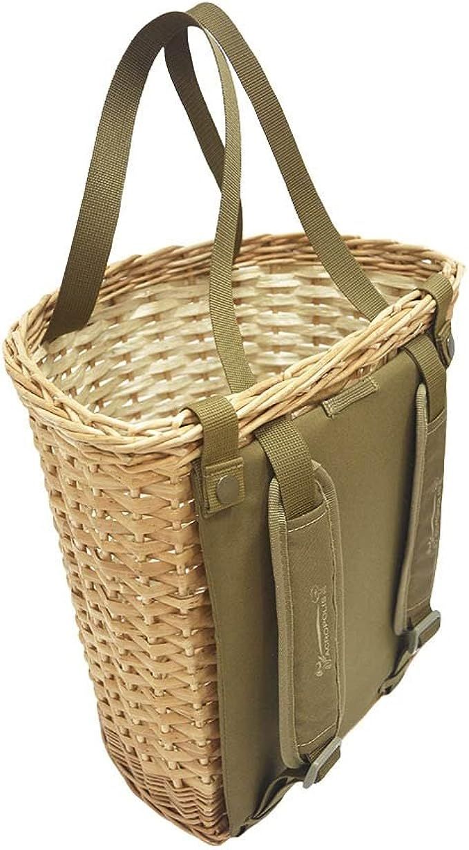 a large wicker basket with handles and straps