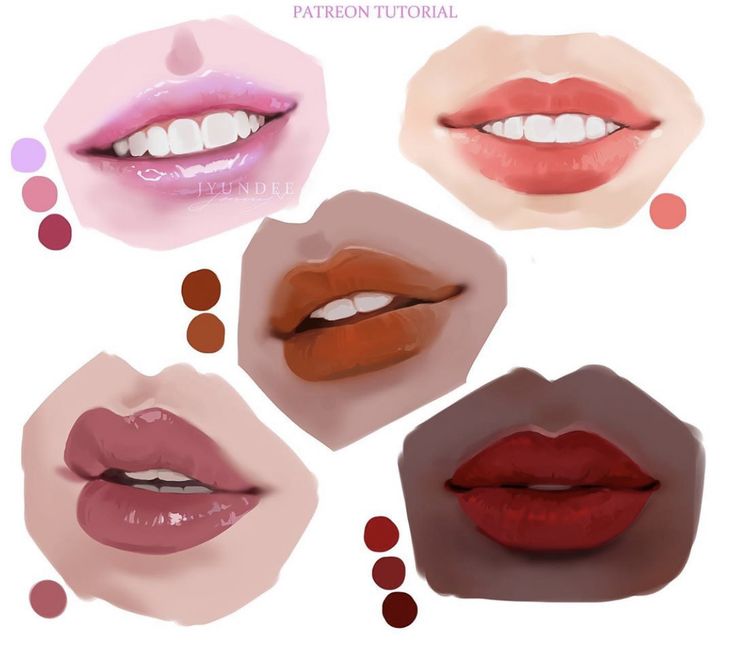 four different types of lipstick are shown together