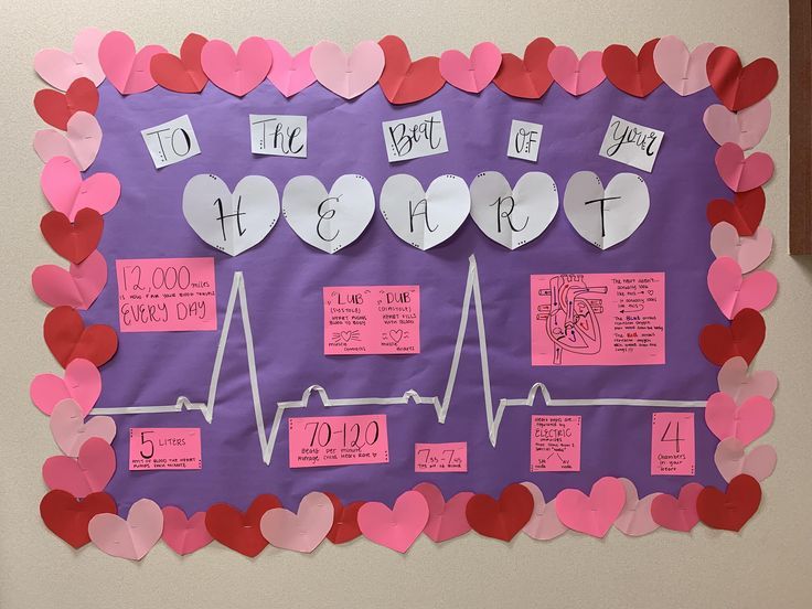 a bulletin board with paper hearts and notes attached to it that read, i do my heart rate