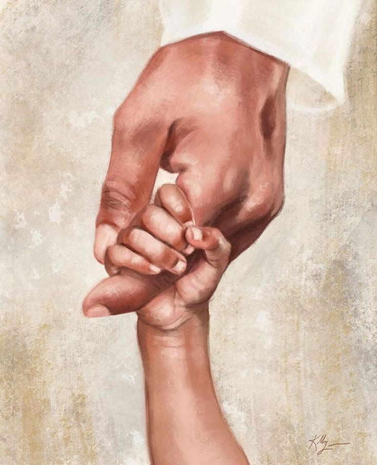 a painting of a person holding the hand of another person's hand with both hands