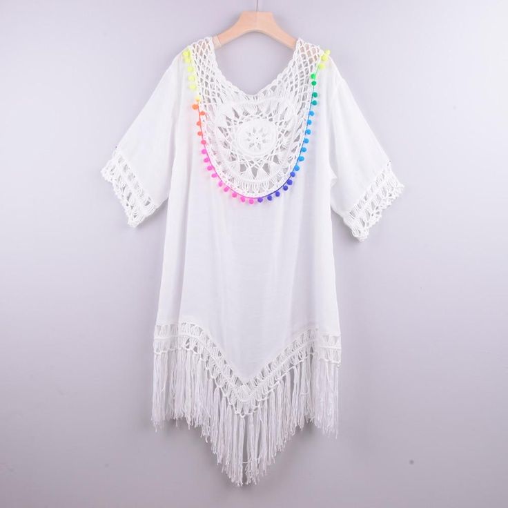 WickedAF White / One Size Valli Tassel Cover Up Stylish Tunic, Tassel Blouse, Summer Fashion Beach, Swimsuit Cover Ups, Fashion Fits, Romper With Skirt, Swimsuit Cover, Cozy Sweaters, Beach Dress